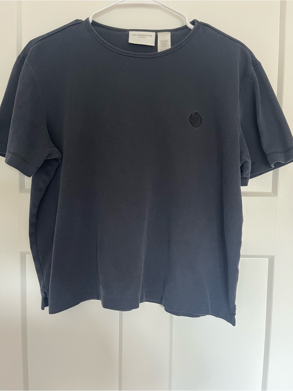 VTG 90s Liz Claiborne Lizsport Navy Blue Fisherman Tee Shirt (L)